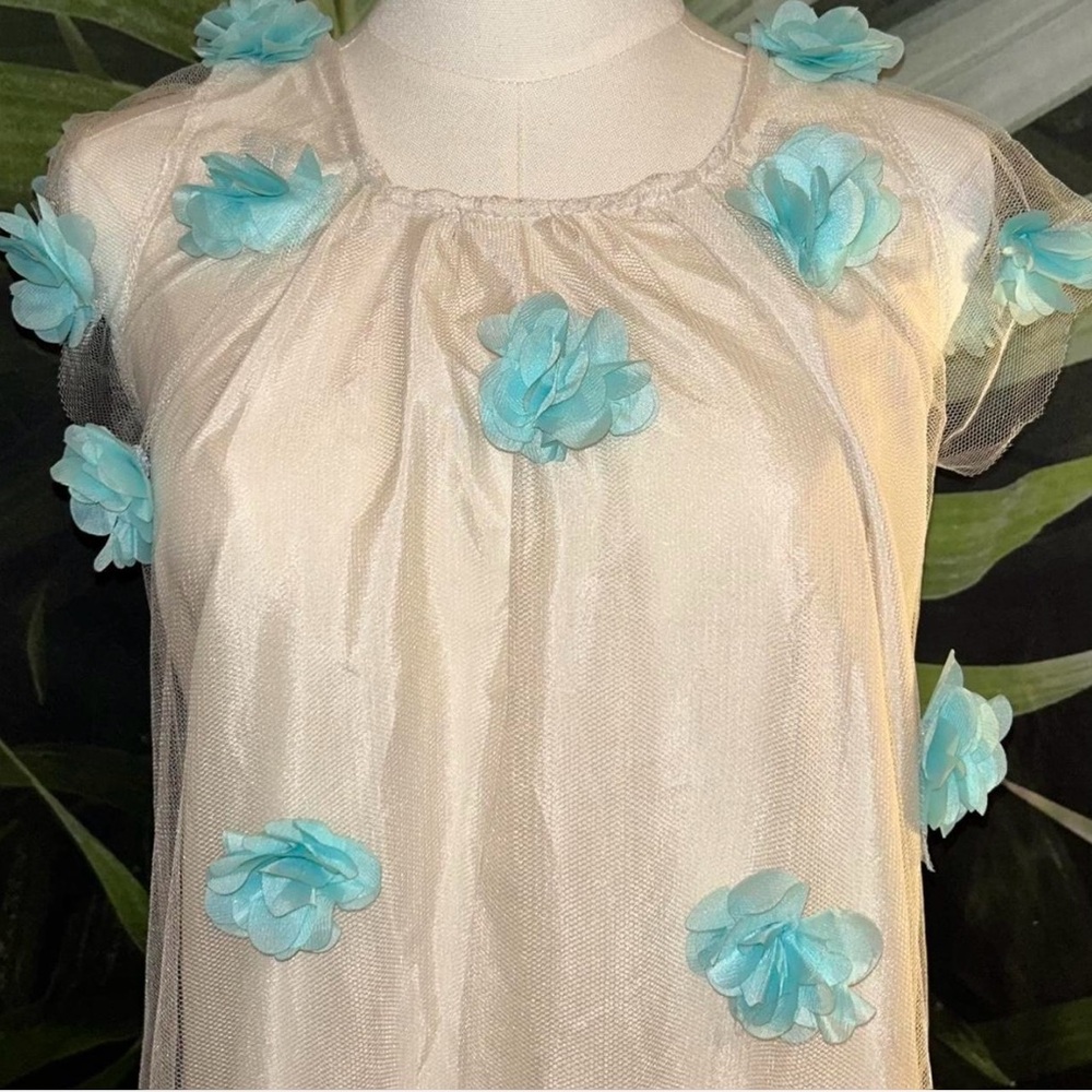Cream and Blue Midi Sundress with Spaghetti Straps - Picture 7 of 7